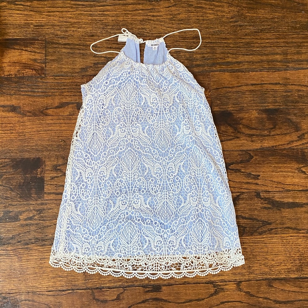COPY - Light Blue Seersucker Striped Dress w/ Whi…